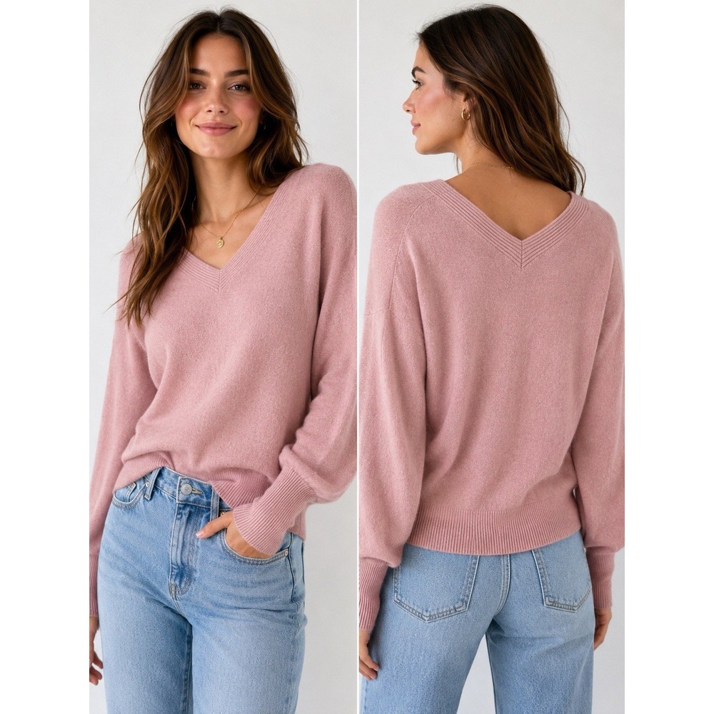 Maeve Anthropologie Blush Pink Cashmere  V Neck Sweater Small Soft Knit Top